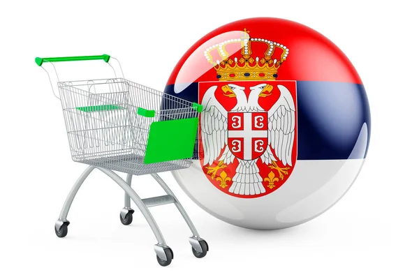 Kundvagn Med Serbisk Flagga Shopping Serbien Koncept Rendering Isolerad Vit — Stockfoto
