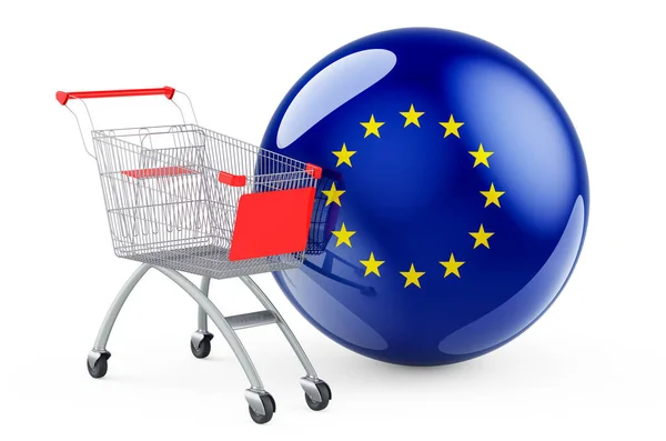 Kundvagn Med Flaggan Shopping Inom Ramen För Europeiska Unionens Koncept — Stockfoto