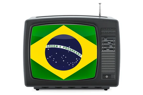 Concepto Televisión Brasileña Televisor Con Bandera Brasil Representación Aislada Sobre —  Fotos de Stock