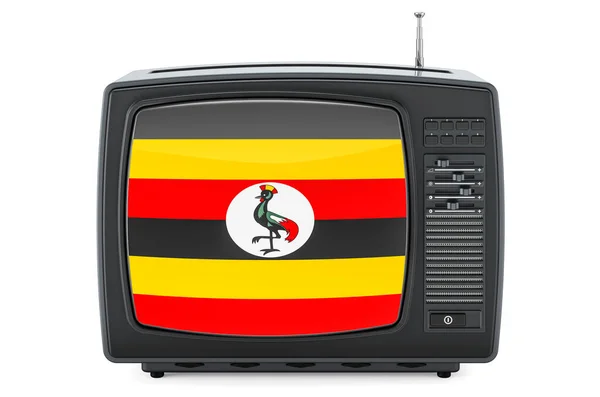 Conceito Televisão Ugandense Com Bandeira Uganda Renderização Isolada Fundo Branco — Fotografia de Stock