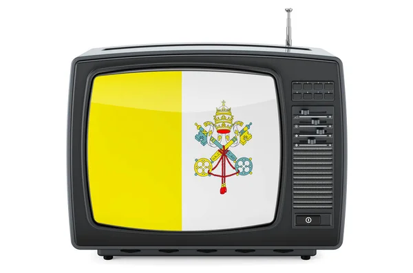 Concepto Televisión Vaticano Televisor Con Bandera Del Vaticano Representación Aislada —  Fotos de Stock