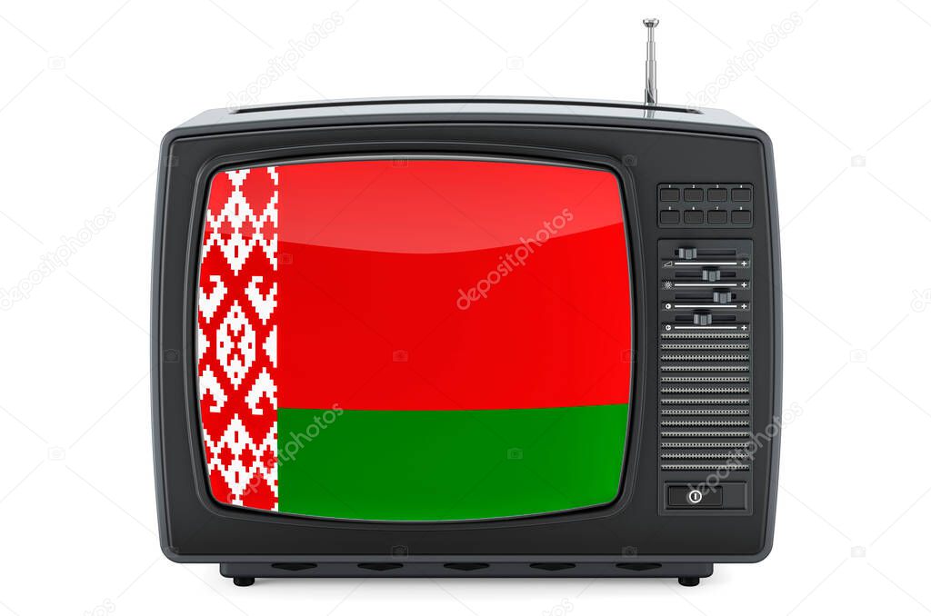 Belarusian Television concept. TV set with flag of Belarus. 3D rendering isolated on white background