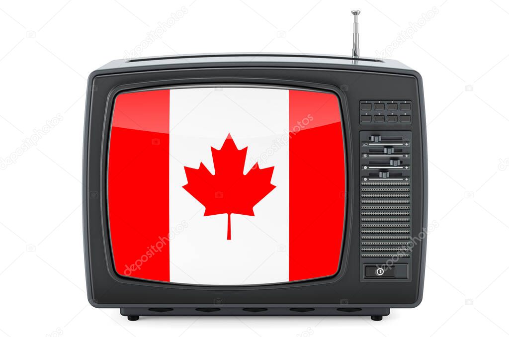 Canadian Television concept. TV set with flag of Canada. 3D rendering isolated on white background