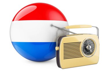 Lüksemburg konseptinde radyo yayını. Lüksemburg bayrağıyla telsiz alıcısı. Beyaz arkaplanda 3B görüntüleme izole edildi