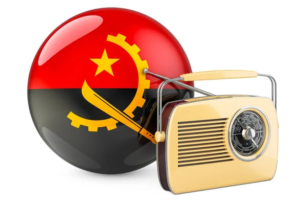 アンゴラをコンセプトにしたラジオ放送 アンゴラ国旗のラジオ受信機 白い背景に隔離された3Dレンダリング — ストック写真