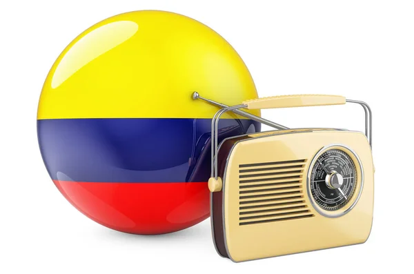 Radiodiffusione Colombia Concetto Ricevitore Radio Con Bandiera Colombiana Rendering Isolato — Foto Stock