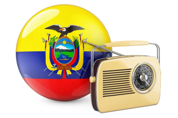 Радиовещание Эквадоре Радиоприемник Флагом Эквадора Рендеринг Изолирован Белом Фоне — стоковое фото