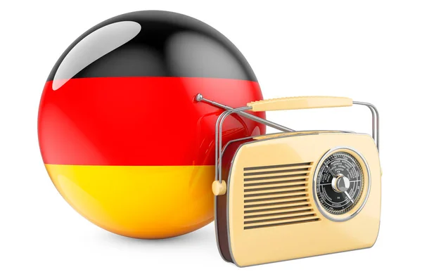 ドイツのコンセプトでラジオ放送 ドイツ国旗のラジオ受信機 白い背景に隔離された3Dレンダリング — ストック写真