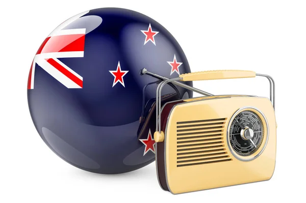 Radiodifusão Conceito Nova Zelândia Receptor Rádio Com Bandeira Nova Zelândia — Fotografia de Stock