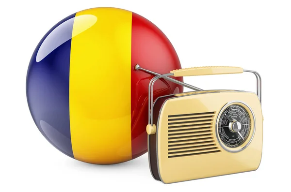 Radiodiffusione Romania Concetto Ricevitore Radio Con Bandiera Rumena Rendering Isolato — Foto Stock