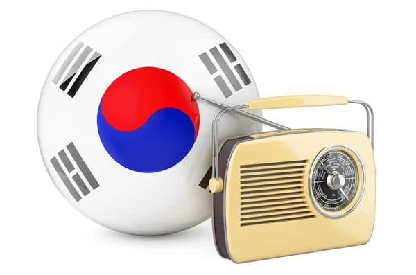대한민국의 라디오 국기가 라디오 수신기 백인들에게 렌더링 — 스톡 사진