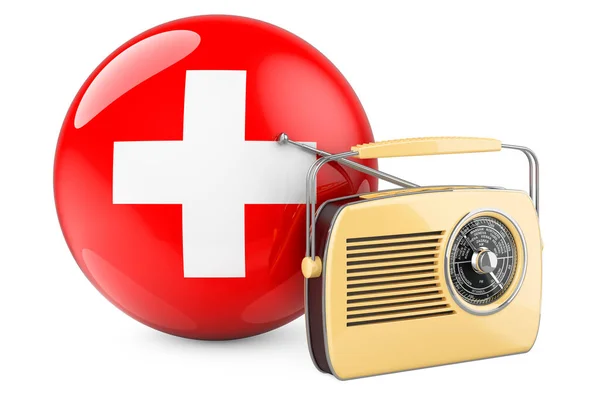 Радіомовлення Швейцарії Радіоприймач Швейцарським Прапором Рендеринг Ізольований Білому Тлі — стокове фото