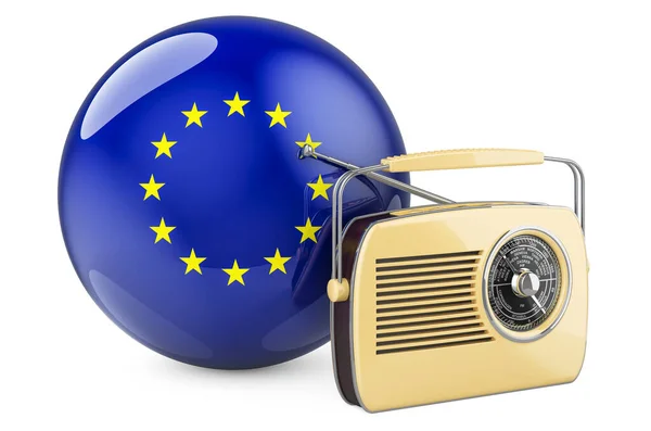Rozhlasové Vysílání Koncepci Evropské Unie Rádiový Přijímač Vlajkou Vykreslování Izolované — Stock fotografie