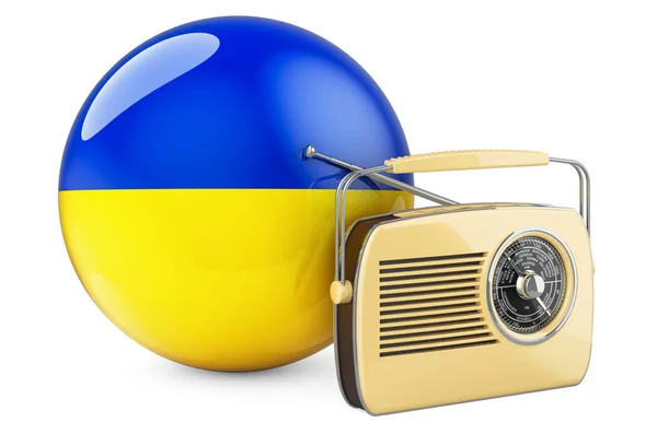 Radiodiffusione Ucraina Concetto Ricevitore Radio Con Bandiera Ucraina Rendering Isolato — Foto Stock