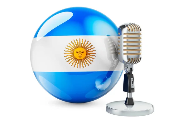 Conceito Música Argentina Microfone Retro Com Bandeira Argentina Renderização Isolada — Fotografia de Stock