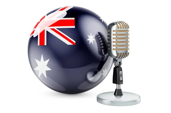 Music Australia Concept Retro Microphone Australian Flag Rendering Isolated White — Stock Photo, Image