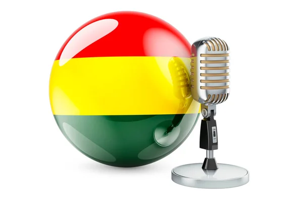 Music Bolivia Concept Retro Microphone Bolivian Flag Rendering Isolated White — ストック写真
