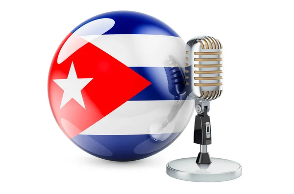 Concepto Música Cuba Micrófono Retro Con Bandera Cubana Representación Aislada —  Fotos de Stock