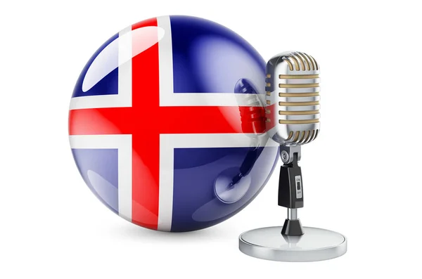 Islandská Hudba Retro Mikrofon Islandskou Vlajkou Vykreslování Izolované Bílém Pozadí — Stock fotografie