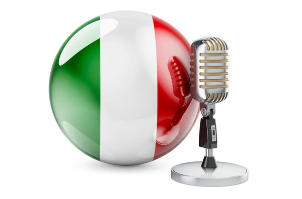 Music Italy Concept Retro Microphone Italian Flag Rendering Isolated White — Stock Photo, Image