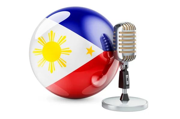 Μουσική Των Φιλιππίνων Έννοια Ρετρό Μικρόφωνο Σημαία Φιλιππίνων Απόδοση Απομονωμένη — Φωτογραφία Αρχείου