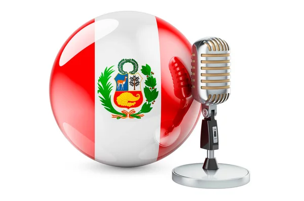Music Peru Concept Retro Microphone Peruvian Flag Rendering Isolated White — ストック写真