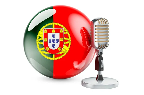 Music Portugal Concept Retro Microphone Portuguese Flag Rendering Isolated White — Stock Photo, Image