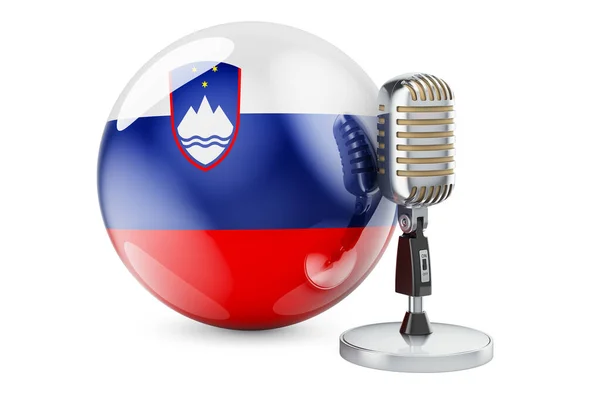 Konceptet Sloveniens Musik Retromikrofon Med Slovensk Flagga Rendering Isolerad Vit — Stockfoto