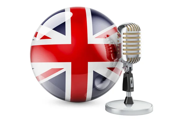 Nagy Britannia Zenéje Koncepció Retro Mikrofon Brit Zászlóval Renderelés Elszigetelt — Stock Fotó