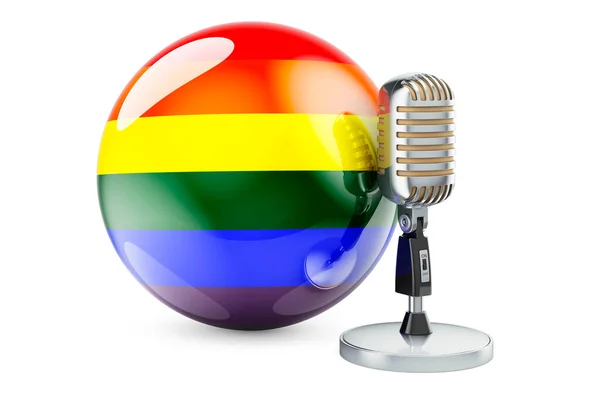 Microfono Radio Con Bandiera Arcobaleno Lgbt Rendering Isolato Sfondo Bianco — Foto Stock