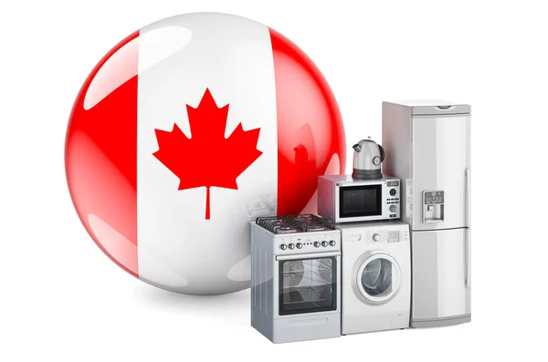 캐나다 국기가 가정용 가전제품 캐나다 에서는 가정용품의 배달을 백인들에게 렌더링 — 스톡 사진