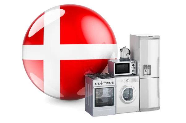 Kuchyňské Domácí Spotřebiče Dánskou Vlajkou Výroba Nakupování Dodávání Domácích Spotřebičů — Stock fotografie