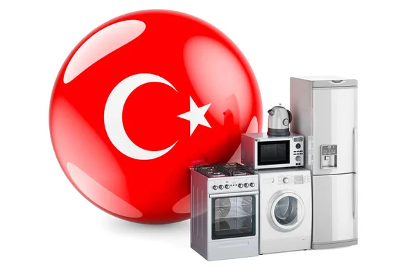 Küchen Und Haushaltsgeräte Mit Türkischer Flagge Produktion Einkauf Und Lieferung — Stockfoto