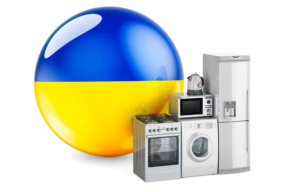 Cucina Elettrodomestici Con Bandiera Ucraina Produzione Acquisto Consegna Elettrodomestici Ucraina — Foto Stock