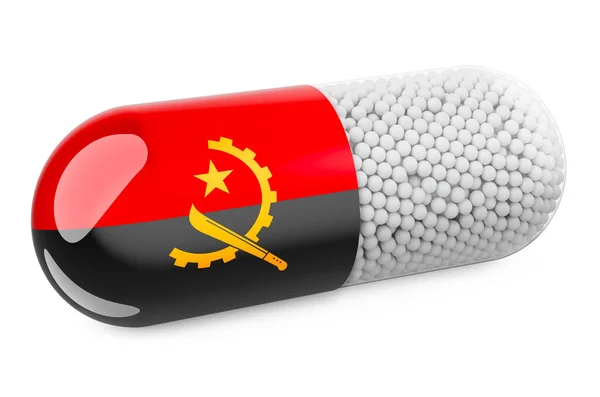 アンゴラの旗でカプセルを引きなさい アンゴラの概念における医療 白い背景に隔離された3Dレンダリング — ストック写真