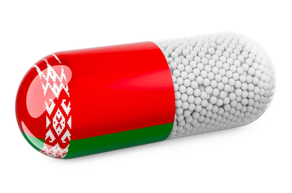 Tabletta Kapszula Fehérorosz Zászlóval Egészségügyi Fehéroroszországi Koncepció Renderelés Elszigetelt Fehér — Stock Fotó