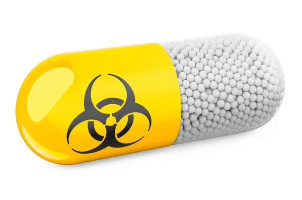 Tabletta Kapszula Biológiai Veszély Szimbólummal Renderelés Elszigetelt Fehér Háttér — Stock Fotó
