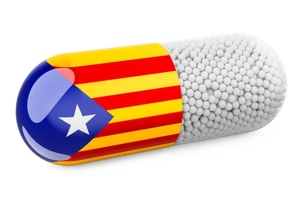 Capsula Pillola Con Bandiera Catalana Sanità Catalogna Concetto Rendering Isolato — Foto Stock