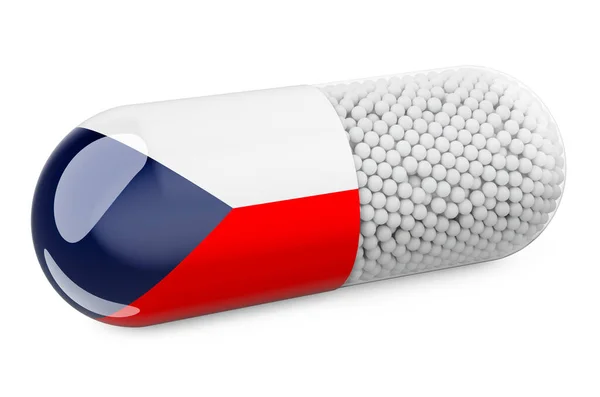 Tabletta Kapszula Cseh Zászlóval Egészségügyi Ellátás Cseh Köztársaságban Koncepció Renderelés — Stock Fotó