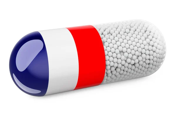 用法国国旗填充胶囊 法国的卫生保健概念 在白色背景上孤立的3D渲染 — 图库照片
