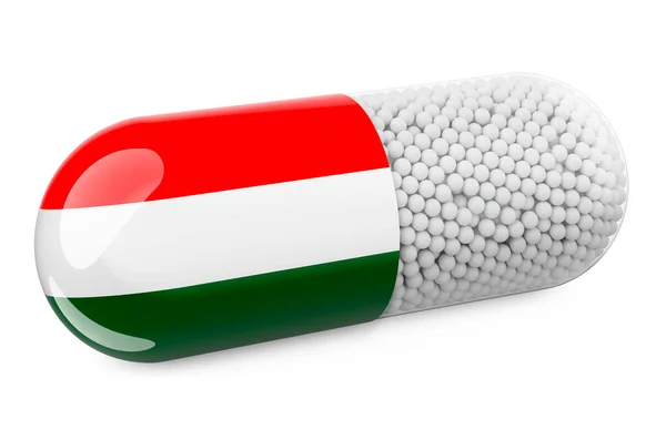 Capsula Pillola Con Bandiera Ungherese Sanità Ungheria Concetto Rendering Isolato — Foto Stock