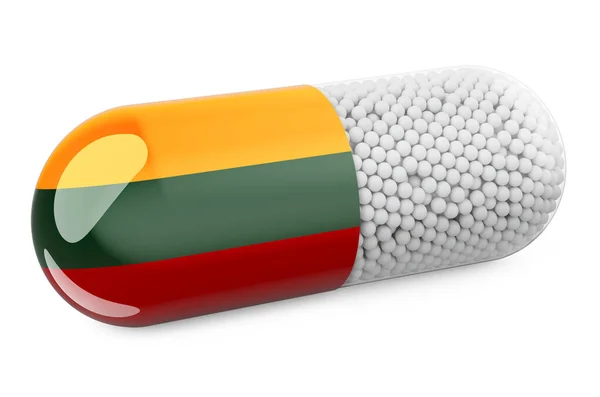 Pillola Capsula Con Bandiera Lituana Sanità Lituania Concetto Rendering Isolato — Foto Stock