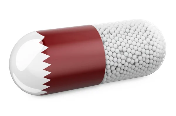 Capsula Pillola Con Bandiera Del Qatar Sanità Qatar Concetto Rendering — Foto Stock