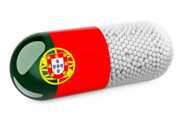 Tabletta Kapszula Portugál Zászlóval Egészségügyi Ellátás Portugáliában Koncepció Renderelés Elszigetelt — Stock Fotó