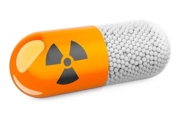 Pill Capsule Radiation Symbol Rendering Isolated White Background — Stock Photo, Image