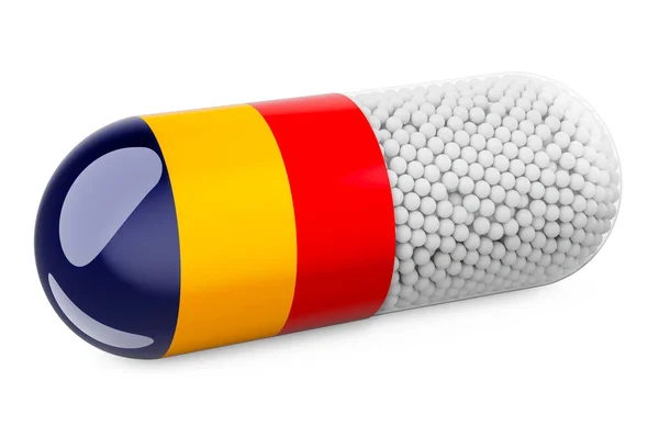 Tabletta Kapszula Román Zászlóval Egészségügyi Ellátás Romániában Koncepció Renderelés Elszigetelt — Stock Fotó