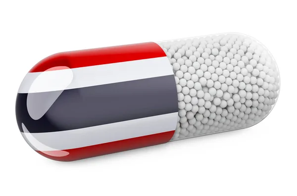 用泰国国旗填充胶囊 泰国的保健概念 在白色背景上孤立的3D渲染 — 图库照片