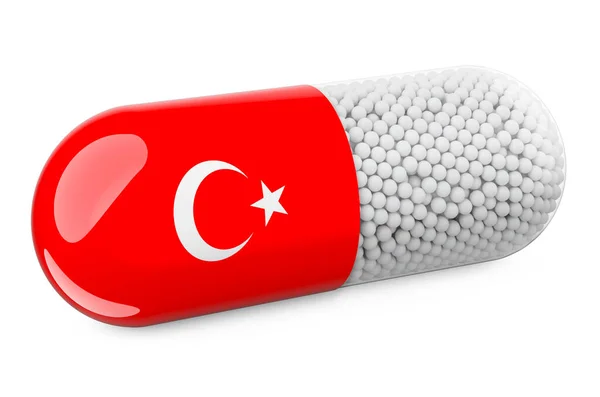 Pillola Capsula Con Bandiera Turca Sanità Turchia Concetto Rendering Isolato — Foto Stock