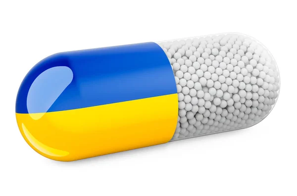 Pillola Capsula Con Bandiera Ucraina Sanità Ucraina Concetto Rendering Isolato — Foto Stock
