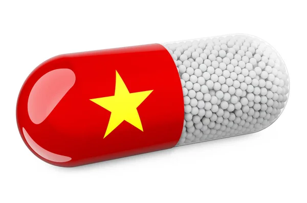 ベトナムの旗でカプセルを引きます ベトナムの概念における医療 白い背景に隔離された3Dレンダリング — ストック写真